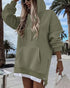 Long Sleeve Pocket Design Pullover Sweatshirt Casual Faux Two Piece Longline Drawstring Hooded Top Army green