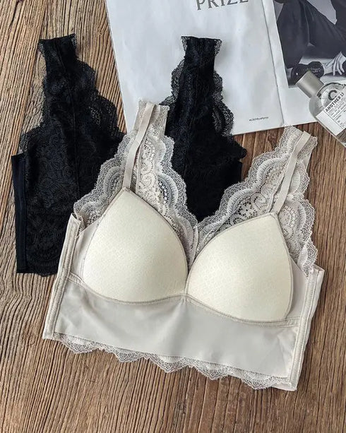 2-Pack Lace Scallop Trim Lace Bralette V-Neck Camisoles style2