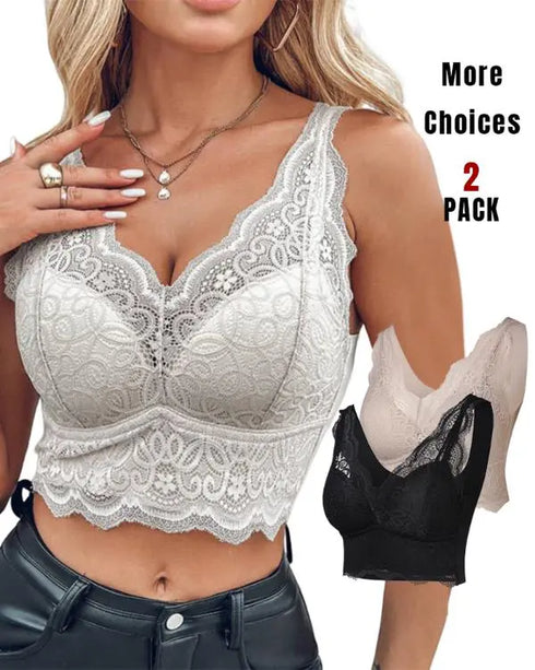 2-Pack Lace Scallop Trim Lace Bralette V-Neck Camisoles style2