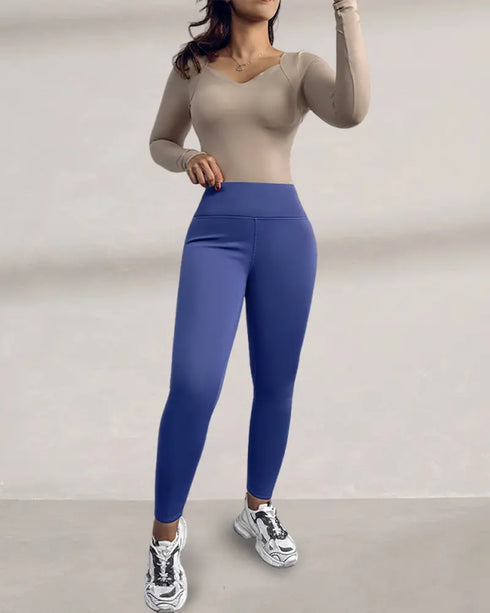 ChicMe ShapeLift Fleece Lined Active Pants Thick Soft Tummy Control Termal Warm Winter Shaping Pants blue