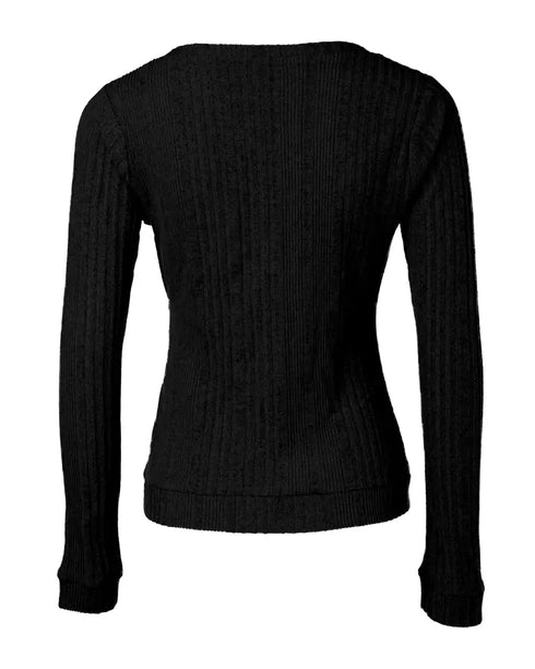 Crewneck Half Zipper Flap Detail Knit Sweater Long Sleeve Slim Fit Ribbed Pullover Top black