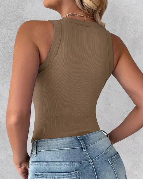 3-Pack Knit Round Neck Thick Strap Racerback Tank Tops(Without Pads) style10