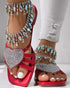 Heart Pattern Rhinestone Decor Slippers red