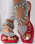 Heart Pattern Rhinestone Decor Slippers red