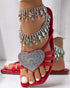 Heart Pattern Rhinestone Decor Slippers red