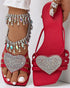 Heart Pattern Rhinestone Decor Slippers red