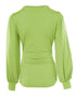 Deep V-Neck Lantern Sleeve Ruched Blouse Casual Slim Fit Top dark green