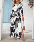 Tie Dye Print Skew Neck Wrapped Slit Wide Leg Jumpsuit blackwhite