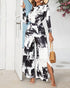 Tie Dye Print Skew Neck Wrapped Slit Wide Leg Jumpsuit blackwhite