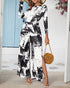 Tie Dye Print Skew Neck Wrapped Slit Wide Leg Jumpsuit blackwhite