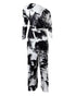 Tie Dye Print Skew Neck Wrapped Slit Wide Leg Jumpsuit blackwhite