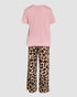 2 Pieces Outfit Floral Print Short Sleeve Top and Casual Plaid Heart Pattren Lounge Pants Set pink