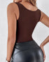 U-Neck Sleeveless Tank Seamless Skinny Layering Top with Built-In Bra coffee