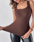 ChicMe ContourX 2 Piece U Neck Shapewear Built-in Bra Tank High Strechy Sleeveless Slim Fit Tops Camisole coffee