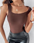 U-Neck Sleeveless Tank Seamless Skinny Layering Top with Built-In Bra coffee