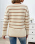 Striped V-Neck Long Sleeve Side Slit Knit Sweater Apricot