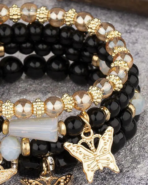 1pc Crystal Stone Beaded Butterfly Multi-Layer Bracelet black