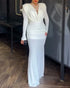 Cowl Neck Ruched Zipper Back Slim Fit Maxi Dress Casual Padded Shoulders Backless Evening Dress white