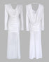 Cowl Neck Ruched Zipper Back Slim Fit Maxi Dress Casual Padded Shoulders Backless Evening Dress white