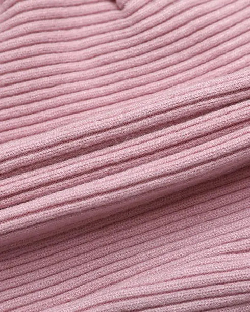 Overlap V-Neck Ruched Side Button Decor Knit Sweater Slim Fit Ribbed Pullover Top pink