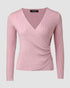 Overlap V-Neck Ruched Side Button Decor Knit Sweater Slim Fit Ribbed Pullover Top pink