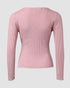 Overlap V-Neck Ruched Side Button Decor Knit Sweater Slim Fit Ribbed Pullover Top pink