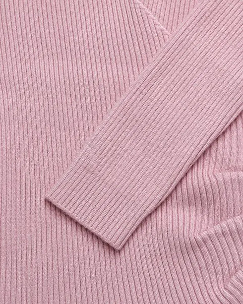 Overlap V-Neck Ruched Side Button Decor Knit Sweater Slim Fit Ribbed Pullover Top pink
