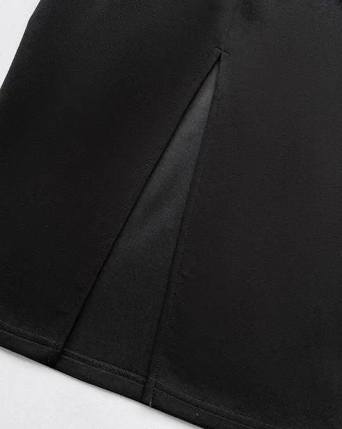 Mock Neck Sheer Mesh Spliced Beaded Bodycon Dress Zipper Back Slit Party Dress black