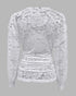 Contrast Lace Deep V-Neck Lantern Sleeve Lace Overlay Ruched Blouse Long Sleeve Slim Fit Top white