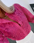 Pearls Decor Buttoned Lace Top hot pink