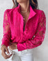Pearls Decor Buttoned Lace Top hot pink