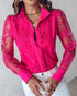 Pearls Decor Buttoned Lace Top hot pink