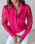Pearls Decor Buttoned Lace Top hot pink