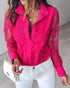 Pearls Decor Buttoned Lace Top hot pink