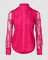 Pearls Decor Buttoned Lace Top hot pink
