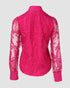 Pearls Decor Buttoned Lace Top hot pink