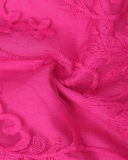Pearls Decor Buttoned Lace Top hot pink