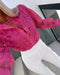 Pearls Decor Buttoned Lace Top hot pink