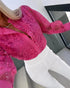 Pearls Decor Buttoned Lace Top hot pink