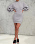 Lantern Sleeve Bodycon Pullover Sweatshirt Dress Crew Neck Mini Dress light gray