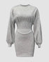 Lantern Sleeve Bodycon Pullover Sweatshirt Dress Crew Neck Mini Dress light gray