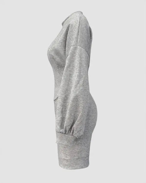 Lantern Sleeve Bodycon Pullover Sweatshirt Dress Crew Neck Mini Dress light gray