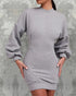 Lantern Sleeve Bodycon Pullover Sweatshirt Dress Crew Neck Mini Dress light gray
