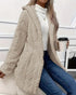 Argyle Textured Button Down Side Slit Long Sleeve Fleece Teddy Coat Hooded Jacket Warm Outwear Light Coffee