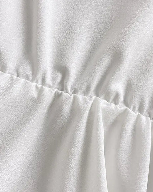 Ombre Cold Shoulder Lantern Sleeve Frill Ruffle Hem Blouse Top white