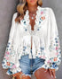 Ombre Cold Shoulder Lantern Sleeve Frill Ruffle Hem Blouse Top white